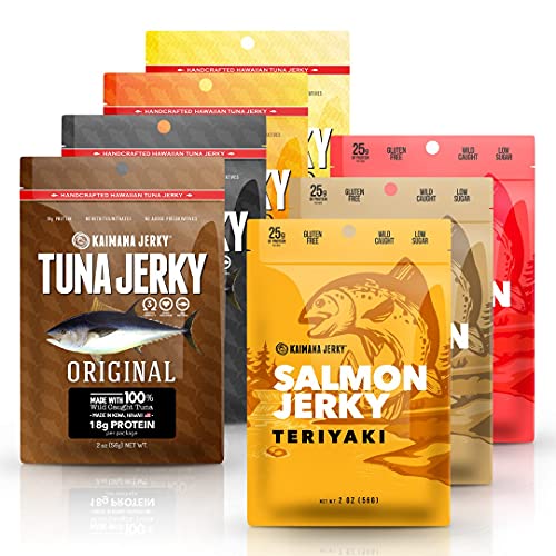 Kaimana Jerky Ahi Tuna & Salmon Sampler Pack - All Natural & Wild Caught Fish Jerky.