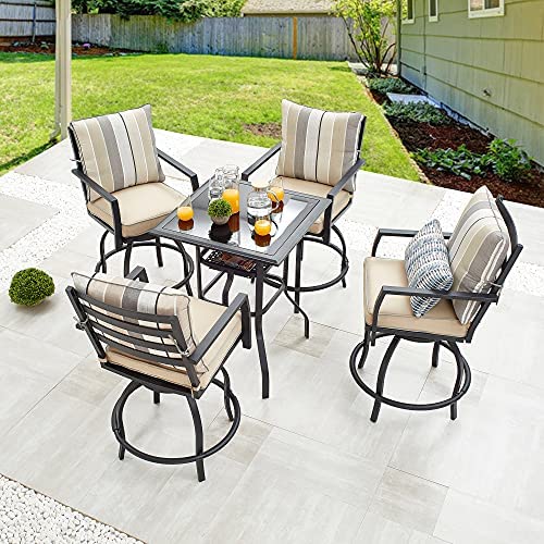 Kamont Outdoor Height Bistro Chairs Set Patio Swivel Bar Stools with 4 Yard Armrest