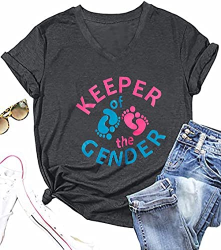 Keeper of The Gender Shirt Women Funny Gender Reveal Party Shirts Cute Baby Pregnant