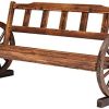 Kintness Patio Garden Wooden Wagon Wheel Bench 2-Person Outdoor Wagon Wheel Bench