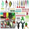 LASOCUHOO Fishing Lures Kit, (94Pcs) Spoon Lures, Soft Plastic Worms, Frog Lures,