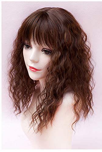 LE BI YOU 18 Inch Water Wavy Clip in Topper for Women with Bangs Synthetic Hair