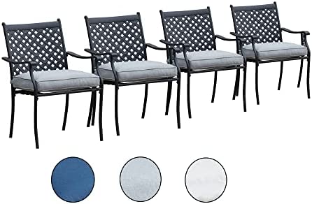 LOKATSE HOME Outdoor Wrought Iron Dining Chairs Set of 4, Cast Aluminum Lattice Weave