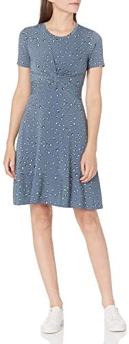 Lark & Ro Women's Short Sleeve Twist Front Fit and Flare Dress