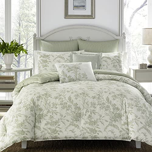 Laura Ashley - King Size Comforter Set, Reversible Cotton Bedding, Includes Matching