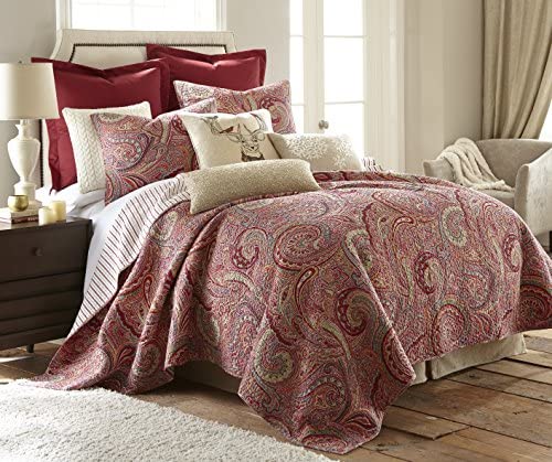 Levtex Home Spruce Red Quilt Set - King Quilt + Two King Pillow Shams - Paisley