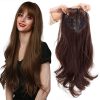 Long Wavy Synthetic Hair Topper with Bangs 22" Realistic Clips on Toppers Wiglet Hair