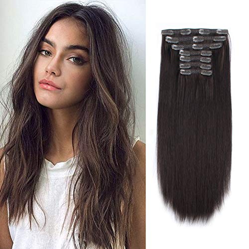 Lovrio 9A Grade Clip in Human Hair Extensions Color Darkest Brown Big Thick Invisible