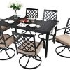MFSTUDIO 7PCS Outdoor Patio Dining Set, 6 Armrest Stackable Swivel Chairs, 1