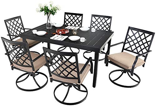 MFSTUDIO 7PCS Outdoor Patio Dining Set, 6 Armrest Stackable Swivel Chairs, 1