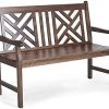 MFSTUDIO Outdoor Acacia Wood Garden Bench with Backrest and Armrest,2-Person Slatted