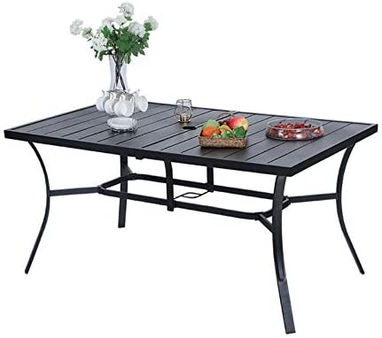 MFSTUDIOO 6-Person Outdoor Metal Steel Slat Dining Rectangle Table with Adjustable