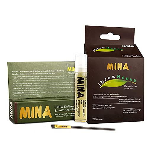 MINA ibrow Henna Professional Tint Kit With Nourishing Oil & Brush Combo Pack (Dark