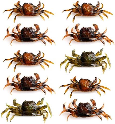 MOTZU Set of 10 Artificial Crab Baits, 3D Simulation Crab Soft Lures with Sharp