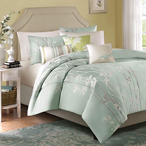 Madison Park Athena King Size Bed Comforter Set Bed in A Bag - Seafoam Green, Floral