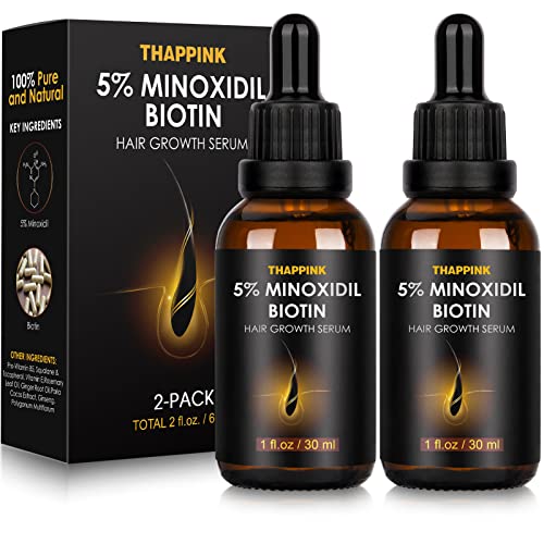 Minoxidil 5% Hair Growth Serum Oil Biotin for Men Women, 2 Pack Hair Regrowth Serum