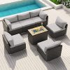 Modenzi Patio Furniture Outdoor Sectional with Propane Fire Pit Table Espresso Brown
