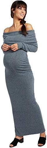 Motherhood Maternity Women's Maternity Long Sleeve Off The Shoulder Hacci Maxi Dress