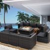 NICESOUL Large Size High Back PE Rattan Patio Furniture Sectional Sofa Sets with Fire