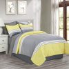 OENTYO King Size Comforter Set,7 Piece Luxury Bed in a Bag with Grey and Yellow