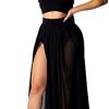 OLUOLIN Women Sexy Chiffon Strap Deep V Neck 2 Piece Outfits Dress Solid Color Crop