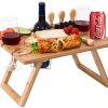 Ollieroo Portable Picnic Table for Wine and Glass, Outdoor Wooden Foldable Champagne