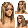 Ombre Blonde Highlight Lace Front Human Hair Wigs For Black Women 9A Brazilian Remy