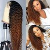 Ombre Brown 13X4 Lace Front Wigs Human Hair for Black Women Curly Wave Brown to Honey
