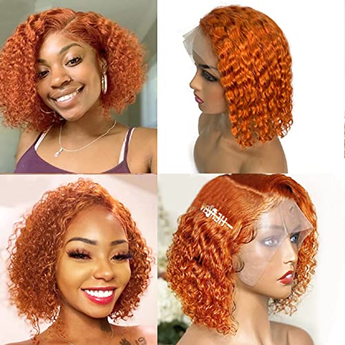 Orange T Part Bob Wig Human Hair 13x1x4 Brazilian Curly Remy Hair Deep Wave With Baby