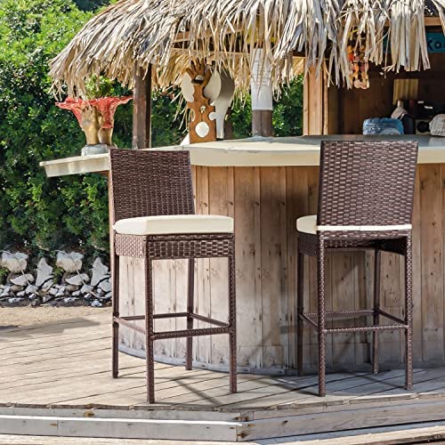 Outdoor Bar Stools Wicker Woven Patio Stools & Patio Bar Chairs Set of 2 Counter Bar