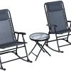 Outsunny 3 Piece Outdoor Rocking Bistro Set, Patio Folding Chair Table Set with Glass