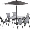 Outsunny 8 Piece Patio Dining Set with 8Ft Patio Table Umbrella with Push Button Tilt