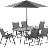Outsunny 8 Piece Patio Dining Set with Table Umbrella, 6 Folding Chairs and Rectangle