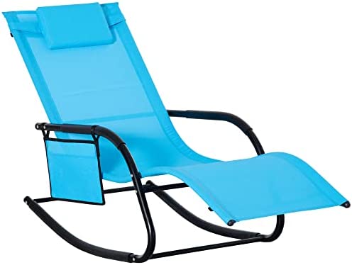 Outsunny Outdoor Rocking Chair, Patio Sling Sun Lounger, Pocket, Recliner Rocker,