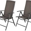 Outsunny Set of 2 Rattan Wicker Patio Dining Chairs with Adjustable Backrest and