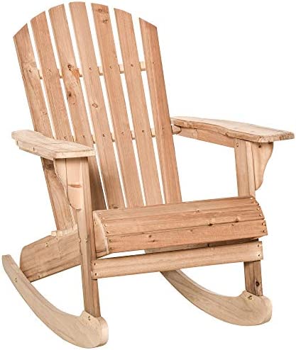 Outsunny Wooden Adirondack Rocking Chair with Slatted Wooden Design, Fanned Back, &