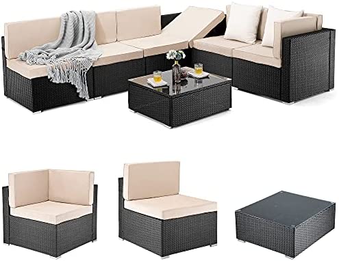 PAMAPIC 7 Pieces Outdoor Sectional Furniture，Wicker Patio sectional Furniture