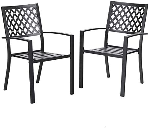 PHI VILLA 300lbs Wrought Iron Outdoor Patio Bistro Chairs with Armrest for