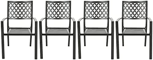 Patio Chairs Outdoor Furniture Stackable Metal Dining Armchairs, Black, Set of 4