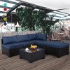Patio Furniture Sectional Sofa Outdoor Wicker Conversation Couch Set 6-Piece Blue
