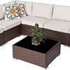 Patio Furniture Set, 7 Piece All Weather Brown Wicker Outdoor Patio Sectional Sofa