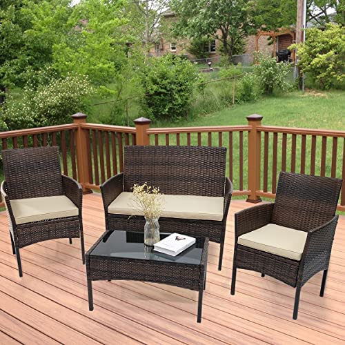 Patio Furniture Sets, 4 Pieces Porch Backyard Garden Outdoor Conversation Furniture