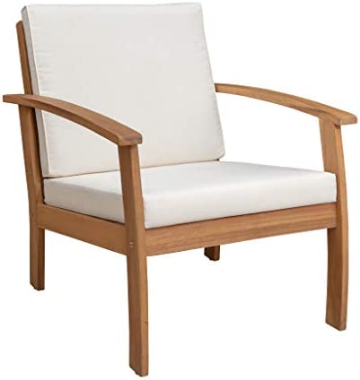 Patio Sense Lio Wooden Chair | Brown & White | Accent Armchair with Cushions | Modern