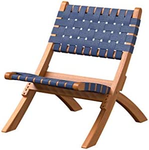 Patio Sense Sava Outdoor Folding Chair | Acacia Wood Construction | Navy Blue Woven