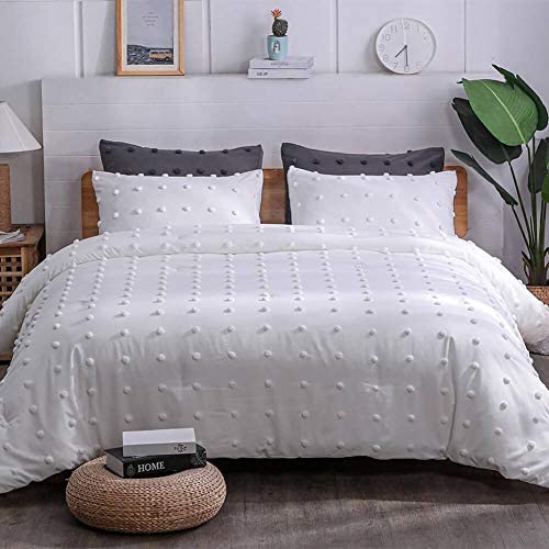 Paxrac Tufted White Queen Comforter Set (90x90 inches), 3 Pieces- Soft Cotton