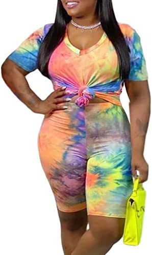 Plus Size Two Piece Outfits for Women - Summer Oversized T Shirts Top + Bodycom Short