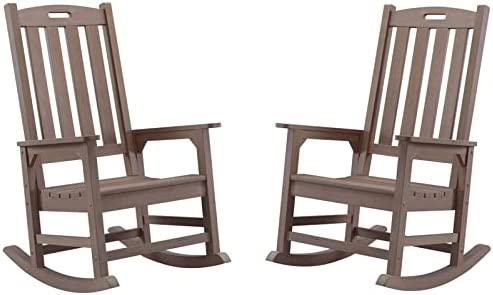 Psilvam Patio Rocking Chairs Set of 2, Poly Lumber Porch Rocker with High Back,
