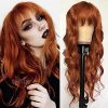QD-Tizer Ginger Orange Color Loose Wave Hair Replacement Wigs for Fashion Women Heat