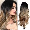 Quantum Love Wigs Ombre Wig Black to Light Brown Side Part Long Wavy Wig Heat