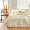 Queen Size Faux Fur Comforter Set Cream White - 6 Pieces Shaggy Comforter Set Adult
